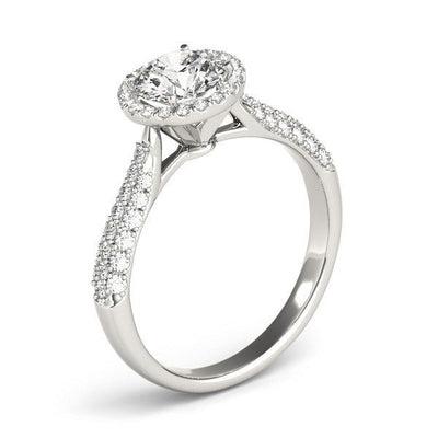 14k White Gold Halo Diamond Engagement Ring with Pave Band (1 1/3 cttw) - jazzyjewelryjones