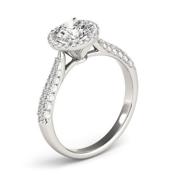 14k White Gold Halo Diamond Engagement Ring with Pave Band (1 1/3 cttw) - jazzyjewelryjones