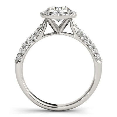 14k White Gold Halo Diamond Engagement Ring with Pave Band (1 1/3 cttw) - jazzyjewelryjones