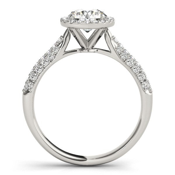 14k White Gold Halo Diamond Engagement Ring with Pave Band (1 1/3 cttw) - jazzyjewelryjones