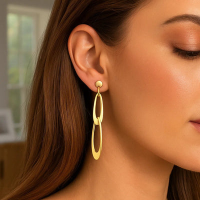 14k Yellow Gold Italian Oval Link Earrings - jazzyjewelryjones