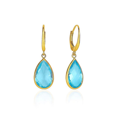 Drop Earrings with Pear - Shaped Blue Topaz Briolettes in 14k Yellow Gold - jazzyjewelryjones