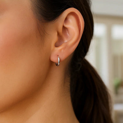 Sterling Silver Rhodium Plated Thin and Small Polished Hoop Earrings (2x10mm) - jazzyjewelryjones
