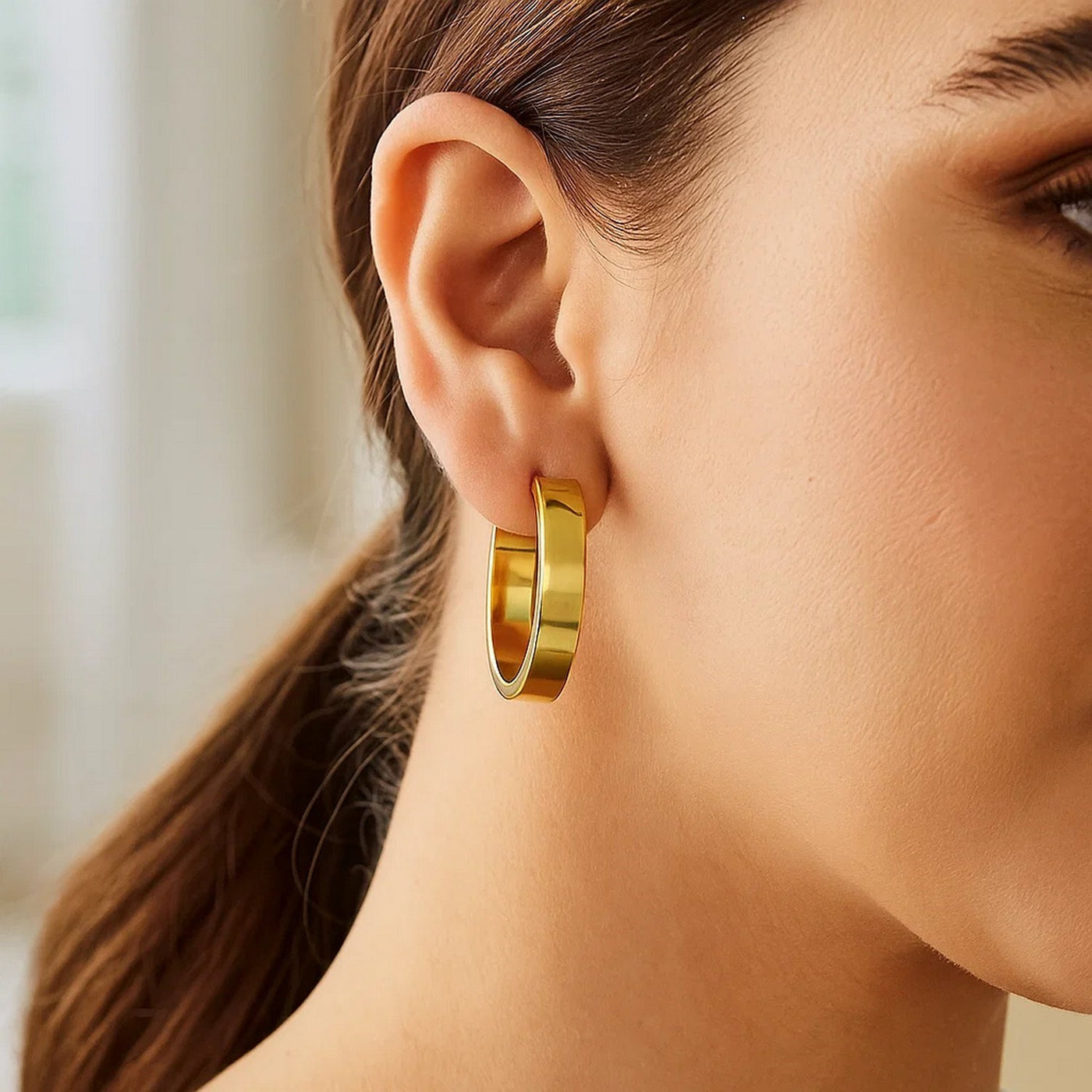 Medium Tube Shaped Hoop Earrings in 14K Yellow Gold - jazzyjewelryjones