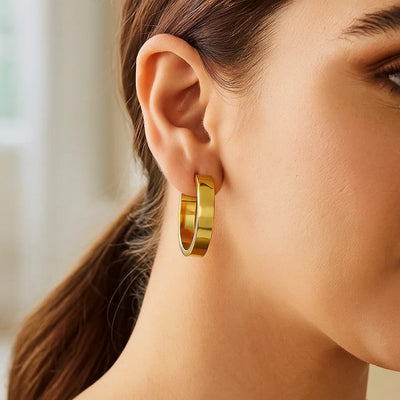 Medium Tube Shaped Hoop Earrings in 14K Yellow Gold - jazzyjewelryjones
