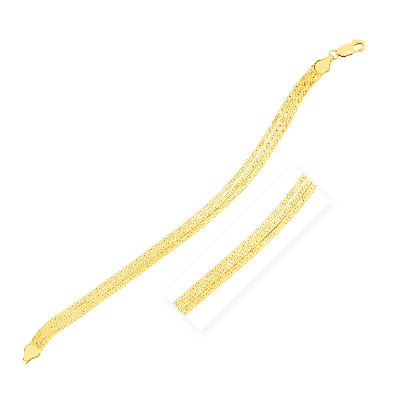 14k Yellow Gold 7 inch Three Strand Herringbone Chain Bracelet (1.80 mm) - jazzyjewelryjones