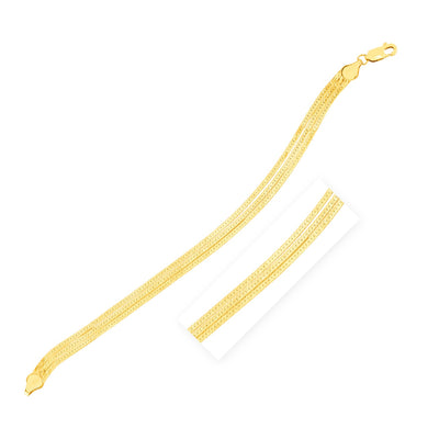 14k Yellow Gold 7 inch Three Strand Herringbone Chain Bracelet (1.80 mm) - jazzyjewelryjones