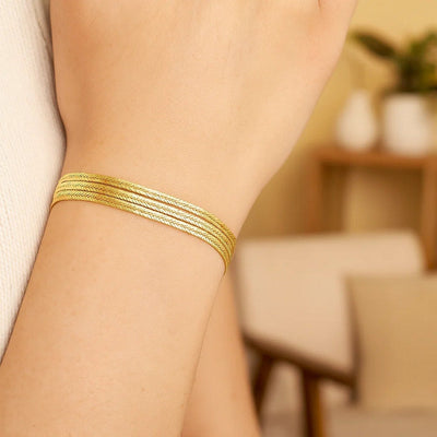 14k Yellow Gold 7 inch Three Strand Herringbone Chain Bracelet (1.80 mm) - jazzyjewelryjones