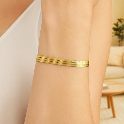 14k Yellow Gold 7 inch Three Strand Herringbone Chain Bracelet (1.80 mm) - jazzyjewelryjones