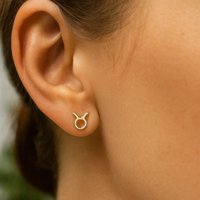 14K Yellow Gold Taurus Stud Earrings - jazzyjewelryjones