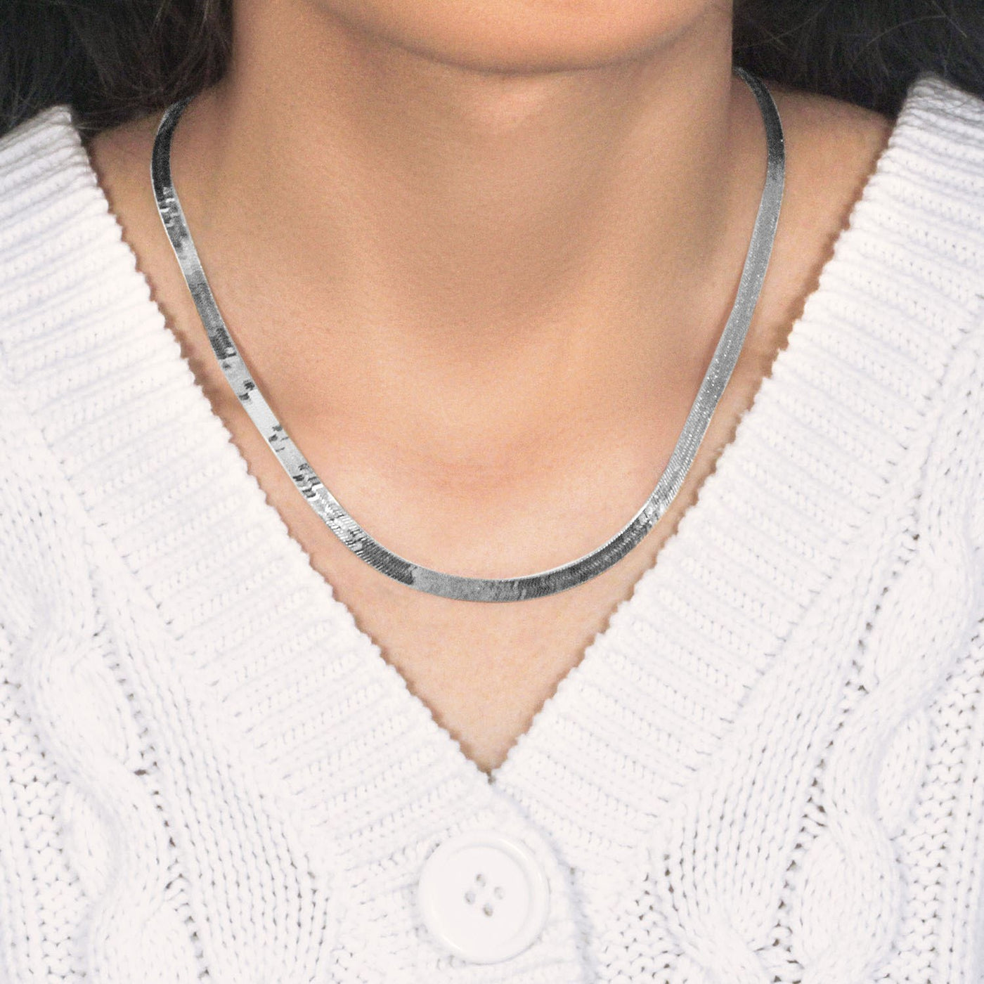14k White Gold Super Flex Herringbone Chain (4.60 mm) - jazzyjewelryjones