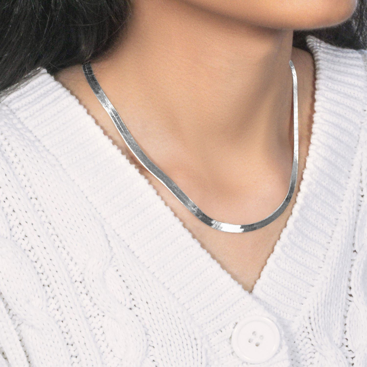 14k White Gold Super Flex Herringbone Chain (4.60 mm) - jazzyjewelryjones