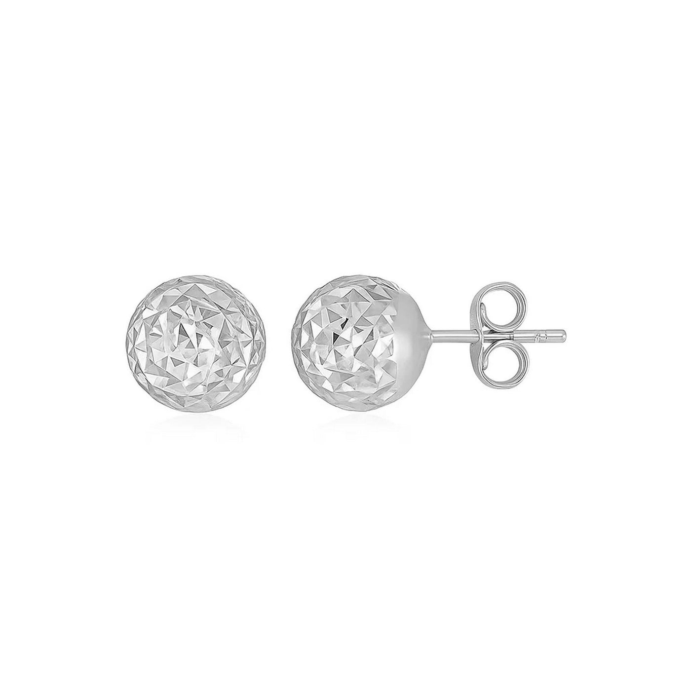 14k White Gold Ball Earrings with Crystal Cut Texture(5mm) - jazzyjewelryjones