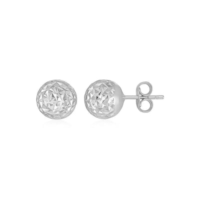 14k White Gold Ball Earrings with Crystal Cut Texture(5mm) - jazzyjewelryjones