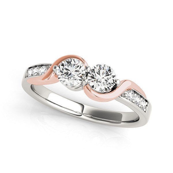 14k White And Rose Gold Round Two Diamond Curved Band Ring (5/8 cttw) - jazzyjewelryjones