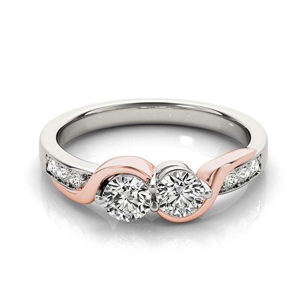 14k White And Rose Gold Round Two Diamond Curved Band Ring (5/8 cttw) - jazzyjewelryjones