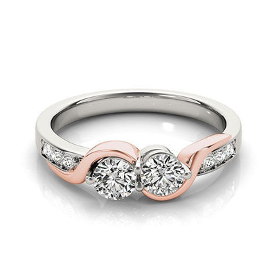 14k White And Rose Gold Round Two Diamond Curved Band Ring (5/8 cttw) - jazzyjewelryjones