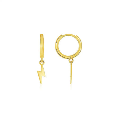 14K Yellow Gold Lighting Bolt Drop Hoop Earrings - jazzyjewelryjones