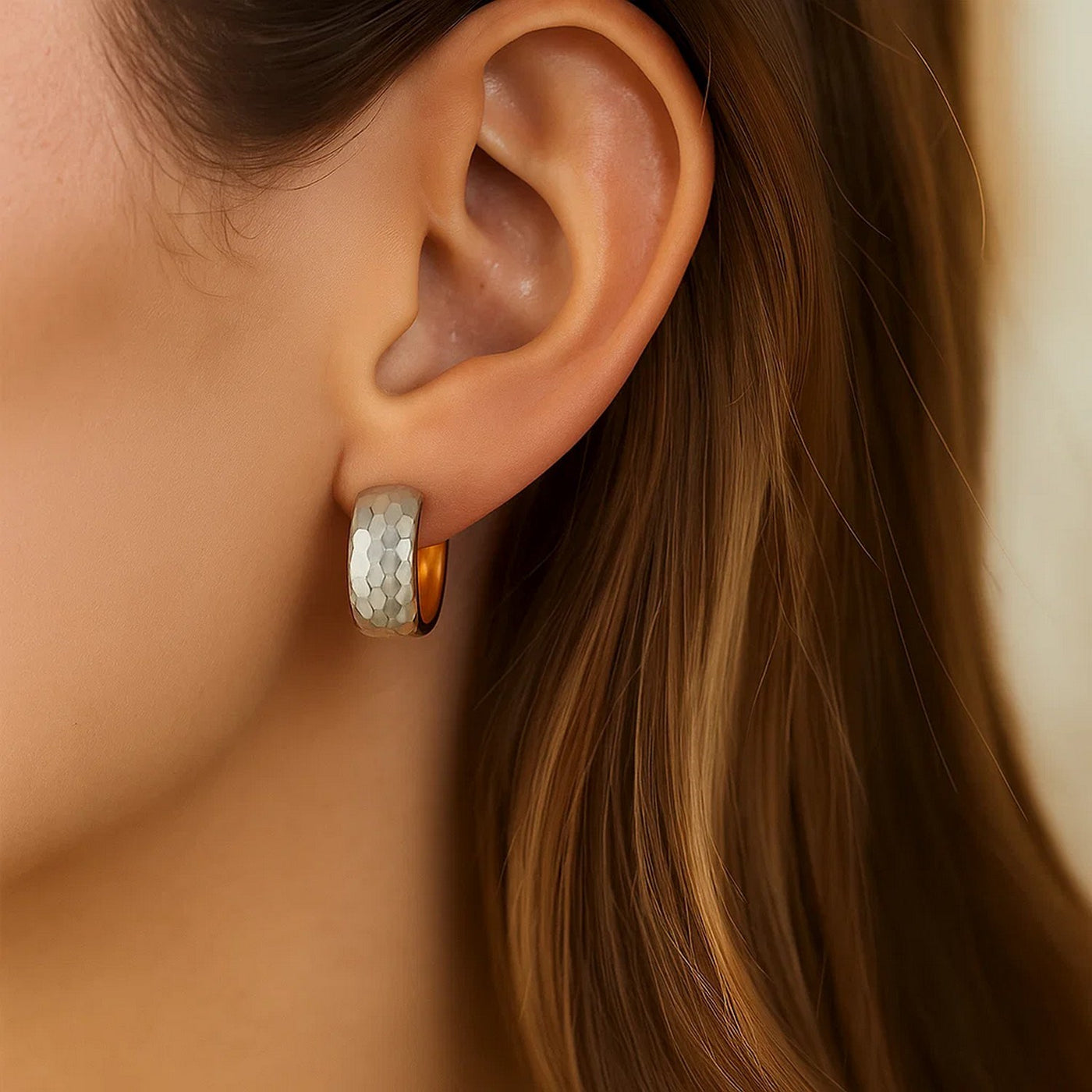 14k Two - Tone Gold Diamond Cut and Interlaced Style Hoop Earrings - jazzyjewelryjones
