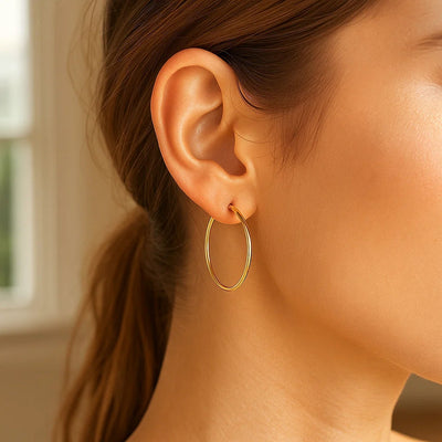 10k Yellow Gold Polished Hoop Earrings (2x30mm) - jazzyjewelryjones