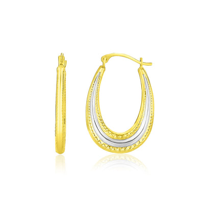 10k Two - Tone Gold Graduated Textured Oval Hoop Earrings - jazzyjewelryjones