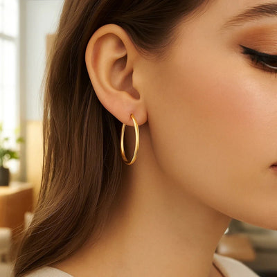 10k Yellow Gold Polished Hoop Earrings (1.5x25mm) - jazzyjewelryjones
