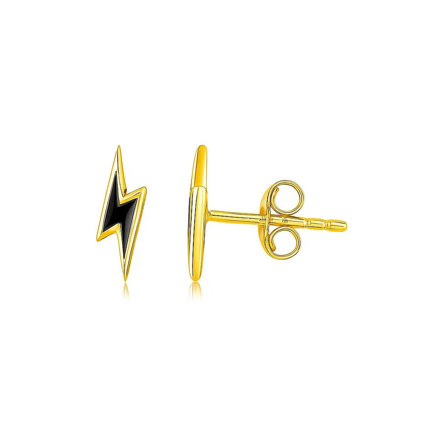 14k Yellow Gold and Enamel Black Lightning Bolt Stud Earrings - jazzyjewelryjones