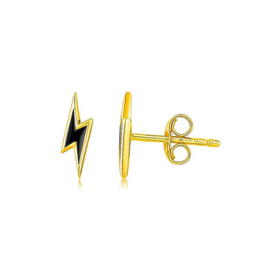14k Yellow Gold and Enamel Black Lightning Bolt Stud Earrings - jazzyjewelryjones