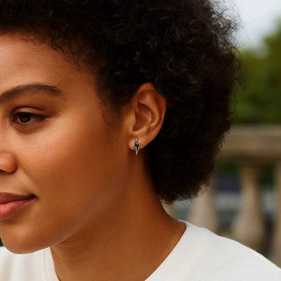 14k Yellow Gold and Enamel Black Lightning Bolt Stud Earrings - jazzyjewelryjones