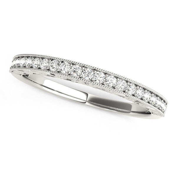 14k White Gold Milgrain Bordered Round Diamond Wedding Band (1/6 cttw) - jazzyjewelryjones