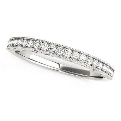 14k White Gold Milgrain Bordered Round Diamond Wedding Band (1/6 cttw) - jazzyjewelryjones