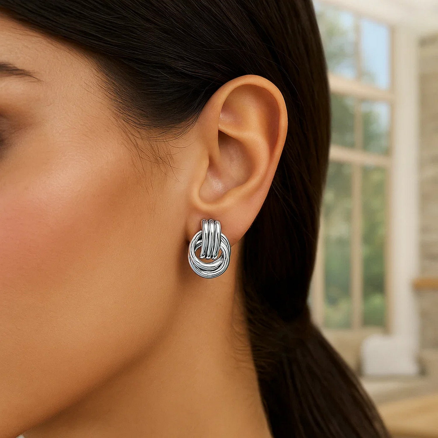 Polished Love Knot Earrings with Interlocking Rings in Sterling Silver(15mm) - jazzyjewelryjones