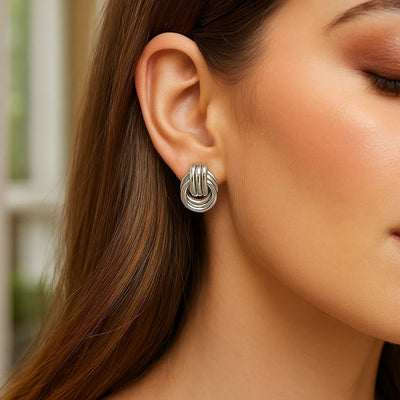 Polished Love Knot Earrings with Interlocking Rings in Sterling Silver(15mm) - jazzyjewelryjones