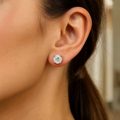 Sterling Silver Round CZ Stud Earrings(8mm) - jazzyjewelryjones