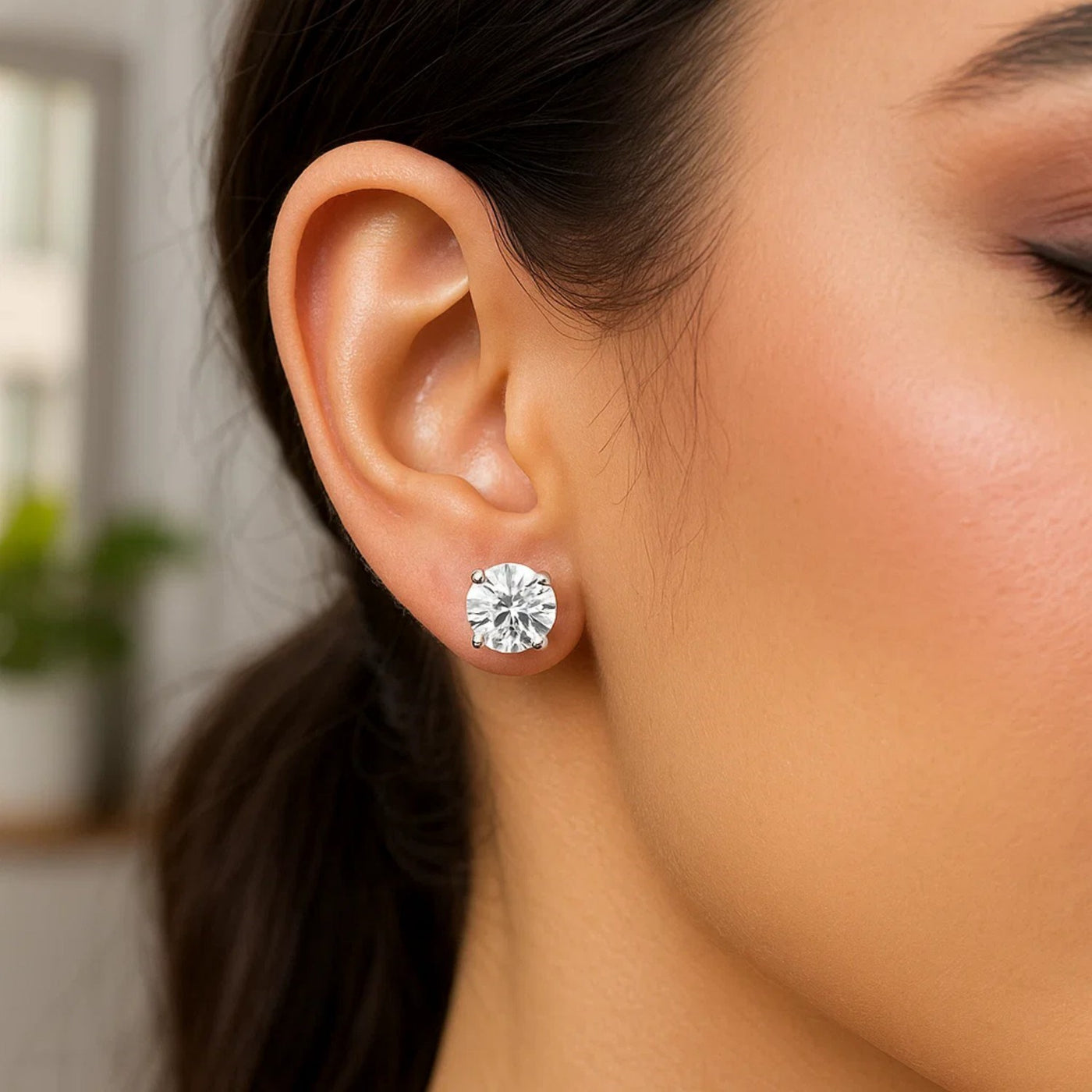 Sterling Silver Round CZ Stud Earrings(8mm) - jazzyjewelryjones