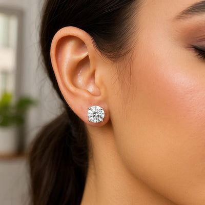 Sterling Silver Round CZ Stud Earrings(8mm) - jazzyjewelryjones