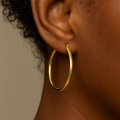 10k Yellow Gold Polished Hoop Earrings (3x40mm) - jazzyjewelryjones