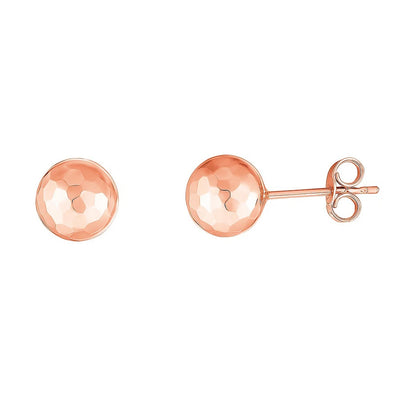 14k Rose Gold Ball Earrings with Faceted Texture(7mm) - jazzyjewelryjones