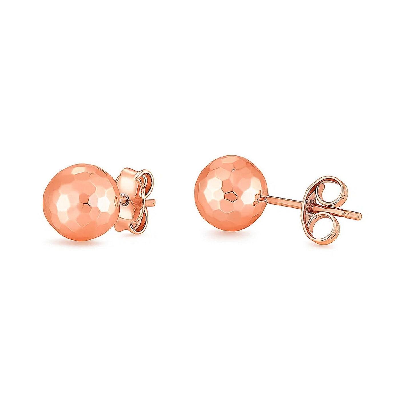 14k Rose Gold Ball Earrings with Faceted Texture(7mm) - jazzyjewelryjones