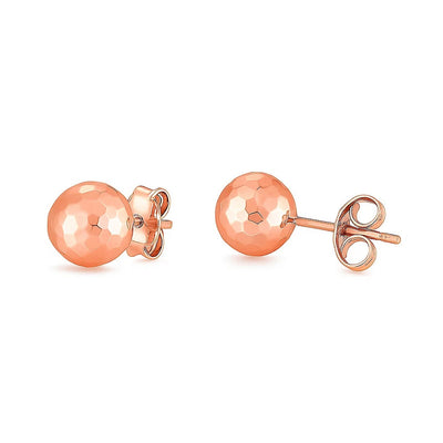 14k Rose Gold Ball Earrings with Faceted Texture(7mm) - jazzyjewelryjones