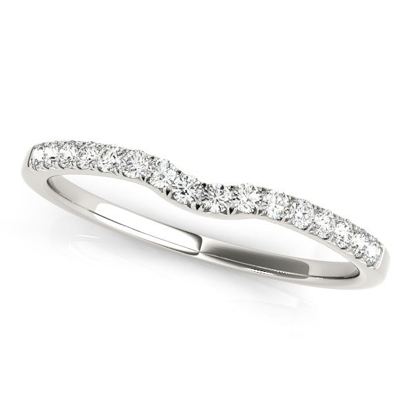 14k White Gold Curved Pave Setting Diamond Wedding Ring (1/8 cttw) - jazzyjewelryjones