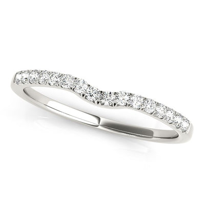 14k White Gold Curved Pave Setting Diamond Wedding Ring (1/8 cttw) - jazzyjewelryjones