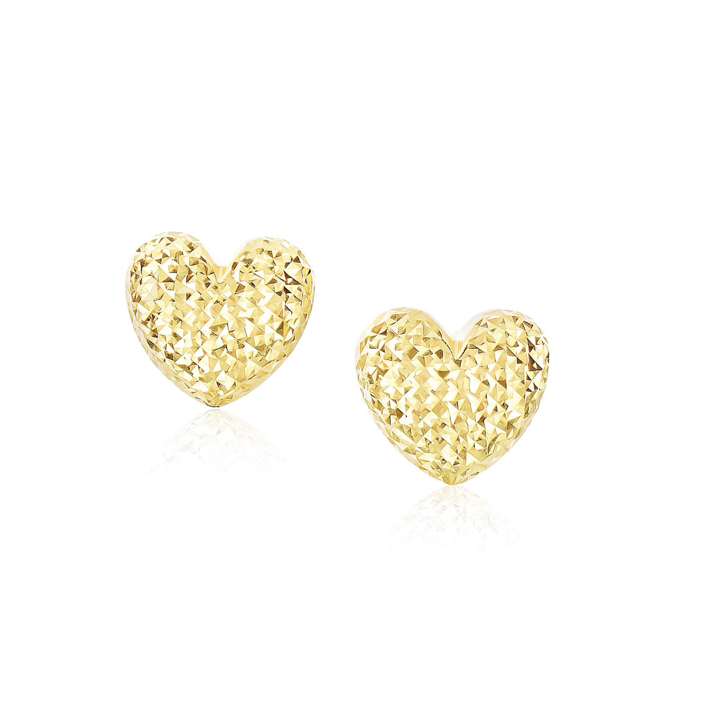 14k Yellow Gold Puffed Heart Earrings with Diamond Cuts - jazzyjewelryjones
