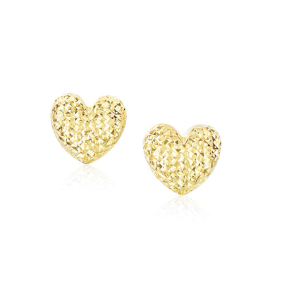 14k Yellow Gold Puffed Heart Earrings with Diamond Cuts - jazzyjewelryjones