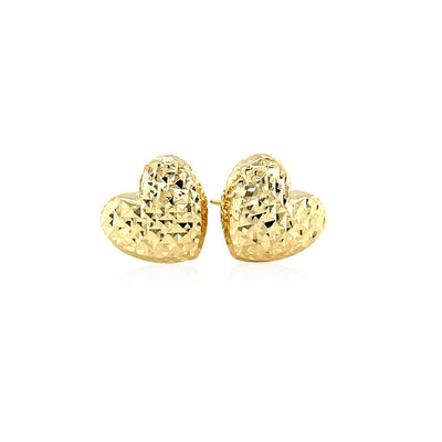 14k Yellow Gold Puffed Heart Earrings with Diamond Cuts - jazzyjewelryjones