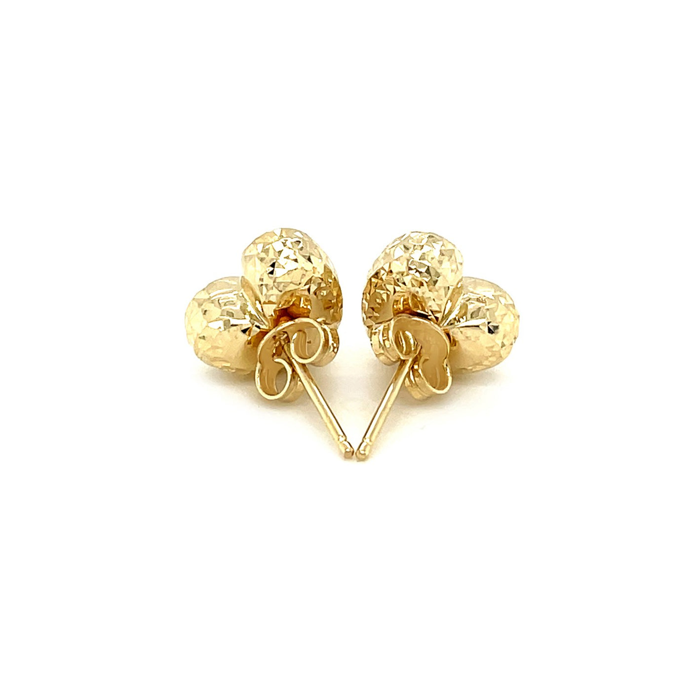 14k Yellow Gold Puffed Heart Earrings with Diamond Cuts - jazzyjewelryjones