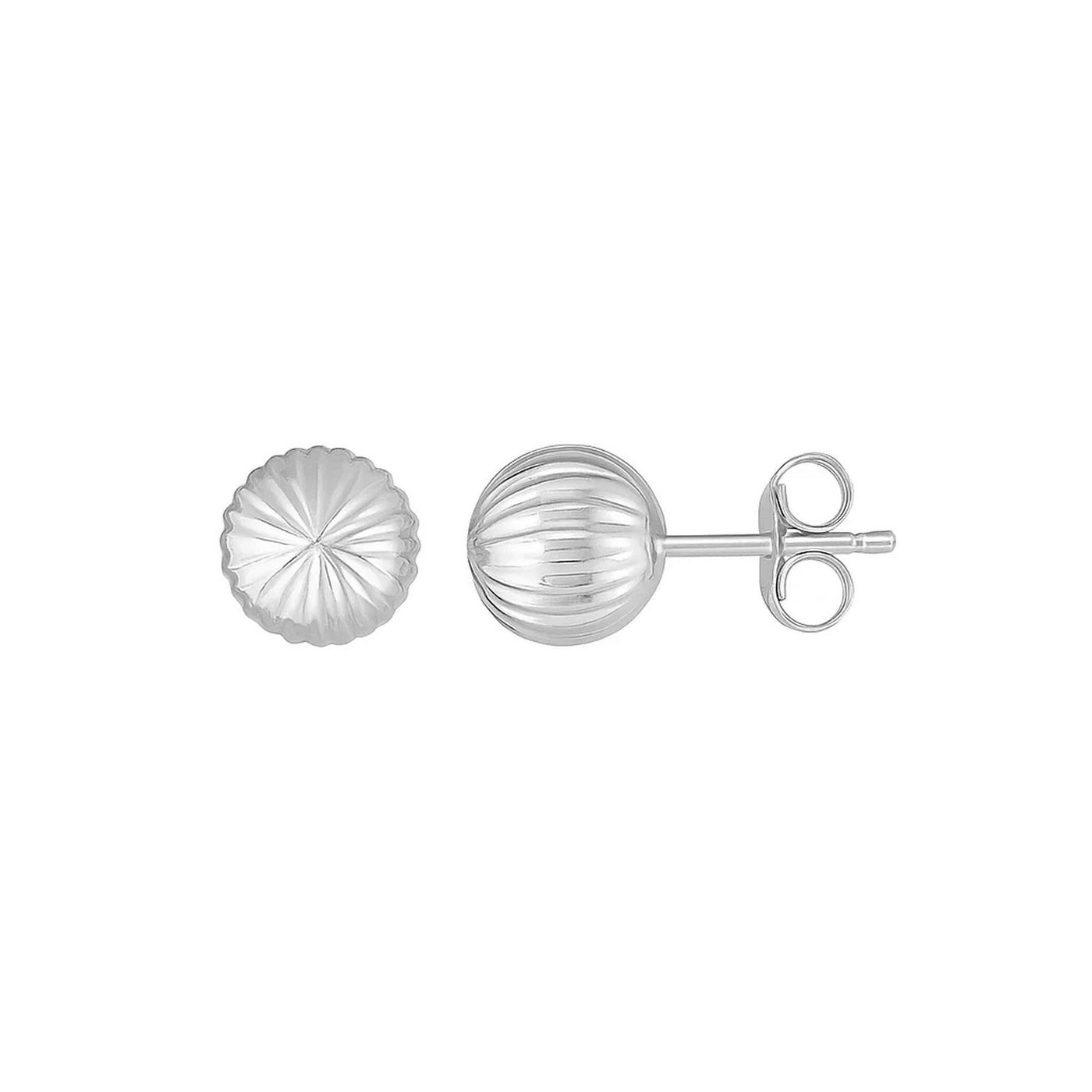 14K White Gold Ball Earrings with Linear Texture(5mm) - jazzyjewelryjones