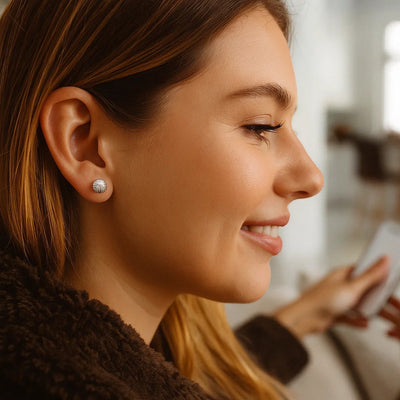 14K White Gold Ball Earrings with Linear Texture(5mm) - jazzyjewelryjones