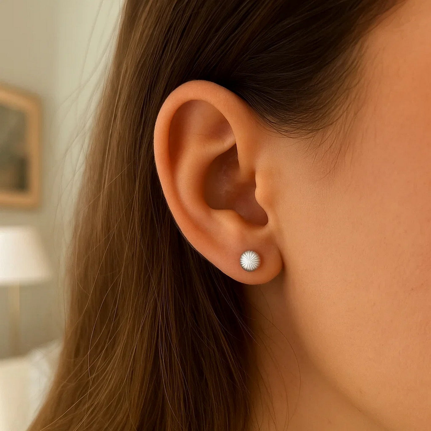 14K White Gold Ball Earrings with Linear Texture(5mm) - jazzyjewelryjones