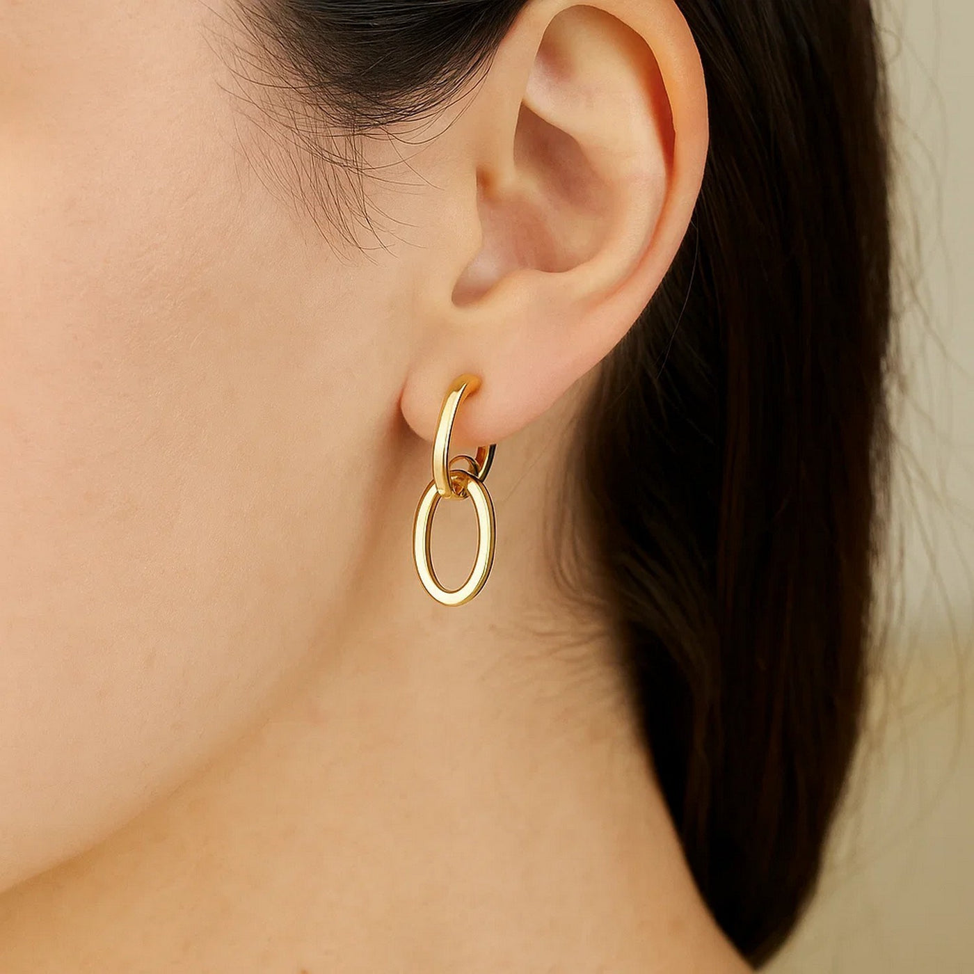 14K Yellow Gold Interlocking Drop Hoop Earrings - jazzyjewelryjones